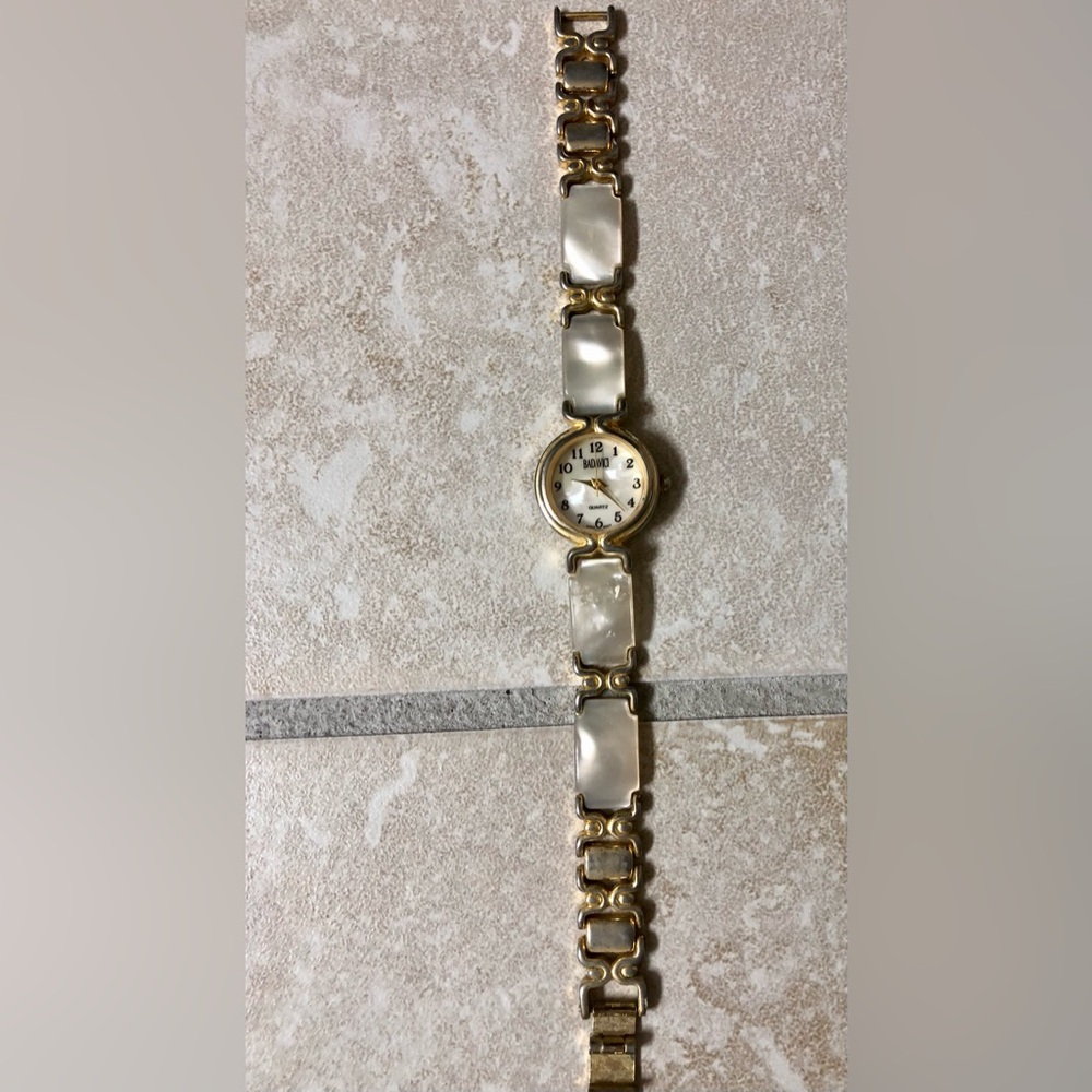 Gold-Tone Bracelet Watch with Mother-of-Pearl Links